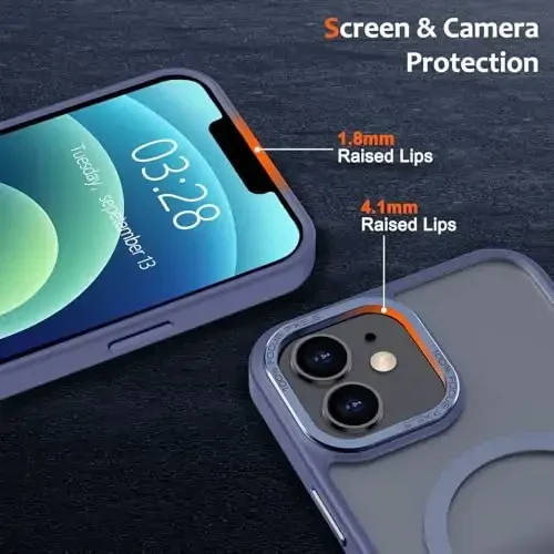 Anuck iPhone 12 Mini uchun g'ilof Magnitli telefon g'ilofi MagSafe bilan mos keladi, Yumshoq TPU bumper Qattiq yarim shaffof mat orqa Slim Fit zarbga chidamli himoya qopqog'i erkaklar ayollar qizlar uchun - Moviy - 10