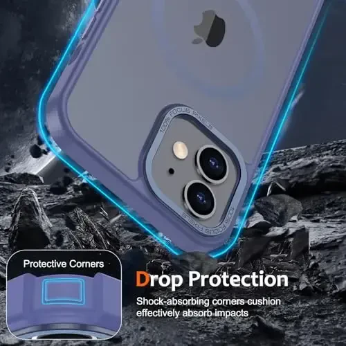 Anuck iPhone 12 Mini uchun g'ilof Magnitli telefon g'ilofi MagSafe bilan mos keladi, Yumshoq TPU bumper Qattiq yarim shaffof mat orqa Slim Fit zarbga chidamli himoya qopqog'i erkaklar ayollar qizlar uchun - Moviy - 9