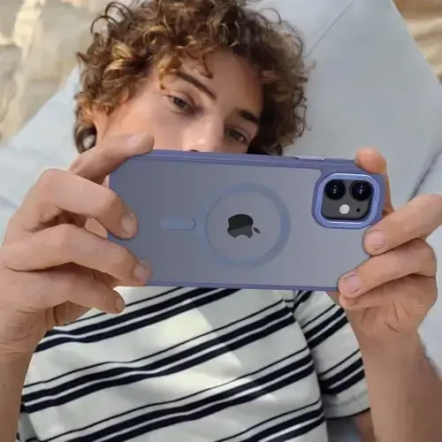 Anuck iPhone 12 Mini uchun g'ilof Magnitli telefon g'ilofi MagSafe bilan mos keladi, Yumshoq TPU bumper Qattiq yarim shaffof mat orqa Slim Fit zarbga chidamli himoya qopqog'i erkaklar ayollar qizlar uchun - Moviy - 6