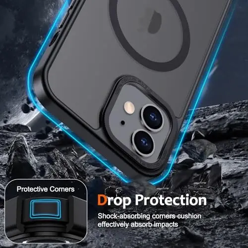 Anuck iPhone 12 Mini uchun gʻilof Magnitli telefon gʻilofi MagSafe bilan mos keladi, Yumshoq TPU bumperli qattiq yarim shaffof mat orqa Slim Fit zarbga chidamli himoya qopqogʻi erkaklar ayollar qizlar uchun - Qora - 4