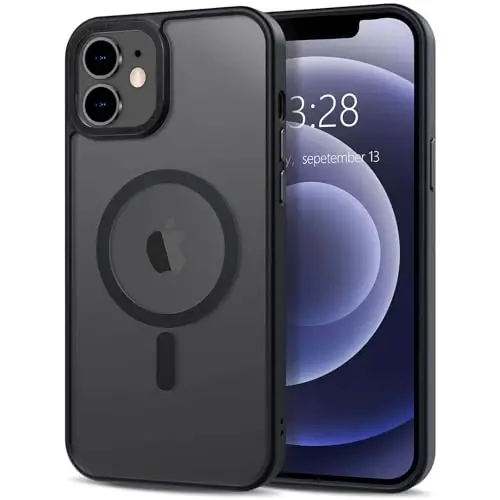 Anuck iPhone 12 Mini uchun gʻilof Magnitli telefon gʻilofi MagSafe bilan mos keladi, Yumshoq TPU bumperli qattiq yarim shaffof mat orqa Slim Fit zarbga chidamli himoya qopqogʻi erkaklar ayollar qizlar uchun - Qora - ANUCK
