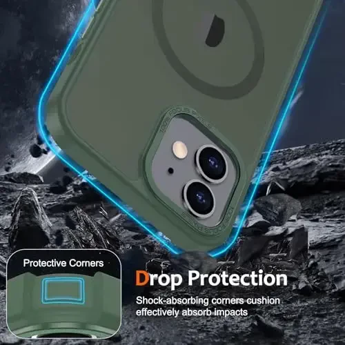 Anuck iPhone 12 Mini uchun g'ilof, MagSafe bilan mos keladigan magnit telefon g'ilofi, yumshoq TPU bumperli qattiq shaffof mat orqa, erkaklar, ayollar va qizlar uchun ingichka zarbga chidamli himoya qopqog'i - to'q yashil - 9