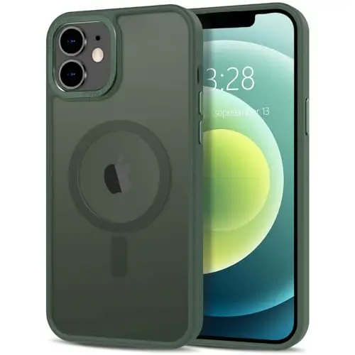 Anuck iPhone 12 Mini uchun g'ilof, MagSafe bilan mos keladigan magnit telefon g'ilofi, yumshoq TPU bumperli qattiq shaffof mat orqa, erkaklar, ayollar va qizlar uchun ingichka zarbga chidamli himoya qopqog'i - to'q yashil 