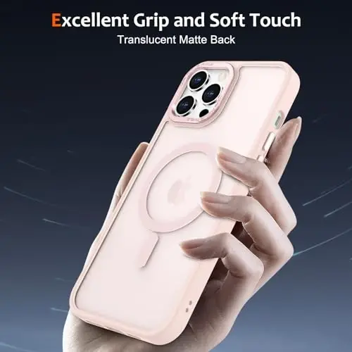 Anuck iPhone 12 Pro Max uchun g'ilof Magnitli telefon g'ilofi MagSafe bilan mos keladi, Yumshoq TPU bamperi Qattiq shaffof mat orqa Slim Fit zarbaga chidamli himoya qopqog'i erkaklar ayollar qizlar uchun - Pushti - 5