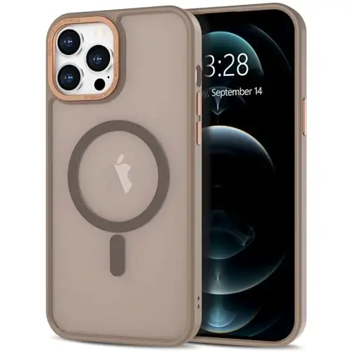 Anuck iPhone 12 Pro Max uchun g‘ilof Magnitli telefon g‘ilofi MagSafe bilan mos keladi, Yumshoq TPU bamperi Qattiq shaffof matli orqa Slim Fit zarbaga chidamli himoya qopqog‘i erkaklar ayollar qizlar uchun - Jigarrang - 1