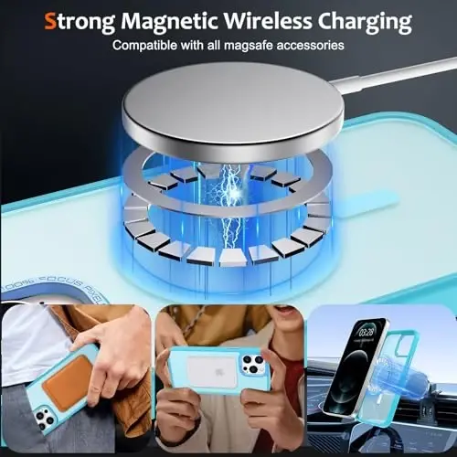 Anuck iPhone 12 Pro Max uchun g'ilof Magnitli telefon g'ilofi MagSafe bilan mos keladi, Yumshoq TPU bamperi Qattiq yarim shaffof mat orqa Slim Fit zarbaga chidamli himoya qopqog'i erkaklar ayollar qizlar uchun - Ko'k ko'l - ANUCK (1)