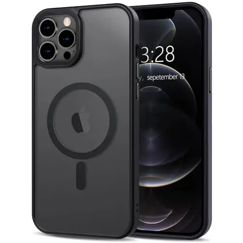 Anuck iPhone 12 Pro Max uchun g'ilof Magnitli telefon g'ilofi MagSafe bilan mos, Yumshoq TPU bamper Qattiq yarim shaffof mat orqa Yupqa zarbga chidamli himoya qopqog'i erkaklar ayollar qizlar uchun - Qora 