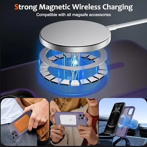 Anuck iPhone 12 Pro Max uchun g'ilof Magnitli telefon g'ilofi MagSafe bilan mos, Yumshoq TPU bumper Qattiq shaffof mat orqa Slim Fit zarbga chidamli himoya qopqog'i erkaklar ayollar qizlar uchun - To'q binafsha - 2