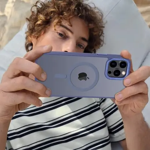 Anuck iPhone 12 Pro Max uchun g'ilof Magnitli telefon g'ilofi MagSafe bilan mos, Yumshoq TPU bumperli qattiq shaffof mat orqa Slim Fit zarbaga chidamli himoya qopqog'i erkaklar ayollar qizlar uchun - Moviy - 7