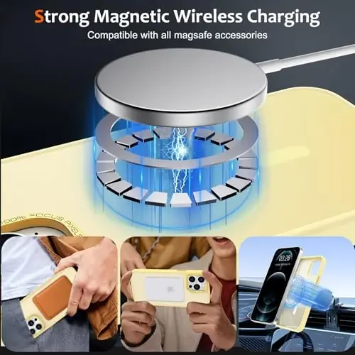 Anuck iPhone 12 Pro Max uchun g‘ilof Magnitli telefon g‘ilofi MagSafe bilan mos, Yumshoq TPU bumperli qattiq shaffof mat orqa yupqa zarbga chidamli himoya qopqog‘i erkaklar ayollar qizlar uchun - Sariq - 2