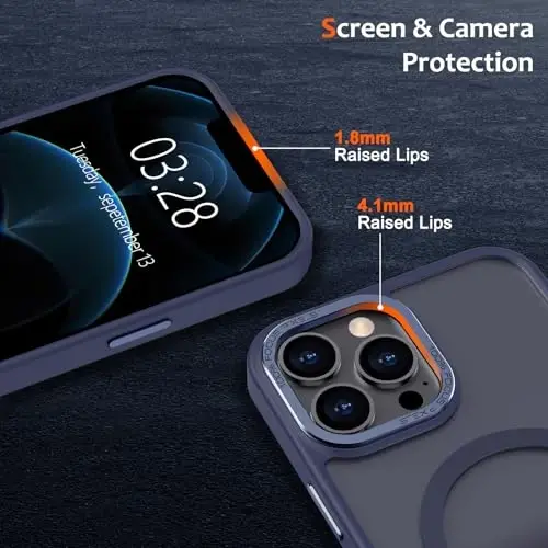 Anuck iPhone 12 Pro Max uchun g'ilof Magnitli telefon g'ilofi MagSafe bilan mos, Yumshoq TPU bumperli qattiq yarim shaffof mat orqa Slim Fit zarbga chidamli himoya qopqog'i erkaklar ayollar qizlar uchun - To'q ko'k - 3