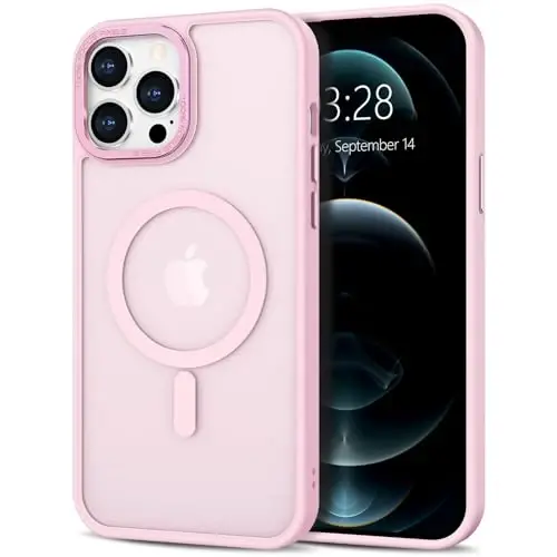 Anuck iPhone 12 Pro Max uchun g'ilof, MagSafe bilan mos magnit telefon g'ilofi, yumshoq TPU bamper qattiq shaffof mat orqa ingichka zarbaga chidamli himoya qopqog'i erkaklar ayollar qizlar uchun - Tender Pink 