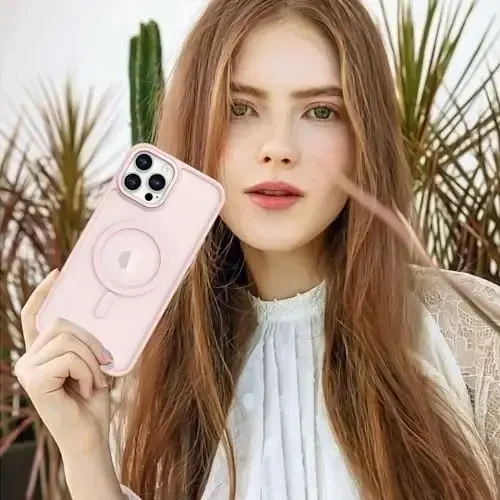Anuck iPhone 12 Pro uchun g'ilof Magnitli telefon g'ilofi MagSafe bilan mos, Yumshoq TPU bamper Qattiq shaffof mat orqa Slim Fit zarbga chidamli himoya qopqog'i erkaklar ayollar qizlar uchun - Pushti - 7