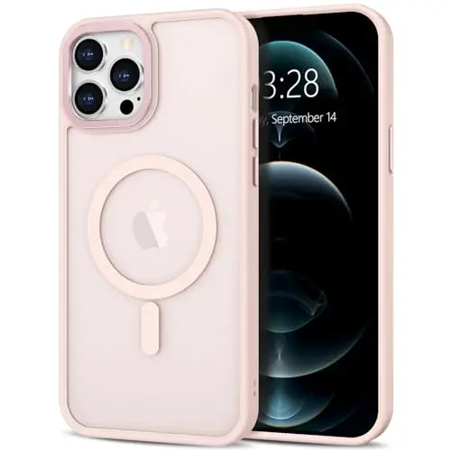 Anuck iPhone 12 Pro uchun g'ilof Magnitli telefon g'ilofi MagSafe bilan mos, Yumshoq TPU bamper Qattiq shaffof mat orqa Slim Fit zarbga chidamli himoya qopqog'i erkaklar ayollar qizlar uchun - Pushti 