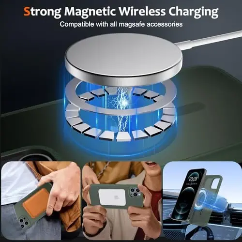 Anuck iPhone 12 Pro uchun g‘ilof Magnitli telefon g‘ilofi MagSafe bilan mos, Yumshoq TPU bamper Qattiq yarim shaffof mat orqa Slim Fit zarbga chidamli himoya qopqog‘i erkaklar ayollar qizlar uchun - To‘q yashil - ANUCK (1)