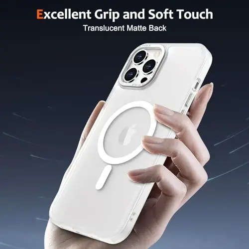 Anuck iPhone 12 Pro uchun g‘ilof Magnitli telefon g‘ilofi MagSafe bilan mos, yumshoq TPU bamperi qattiq shaffof mat orqa Slim Fit zarbga chidamli himoya qopqog‘i erkaklar ayollar qizlar uchun - Oq - 7