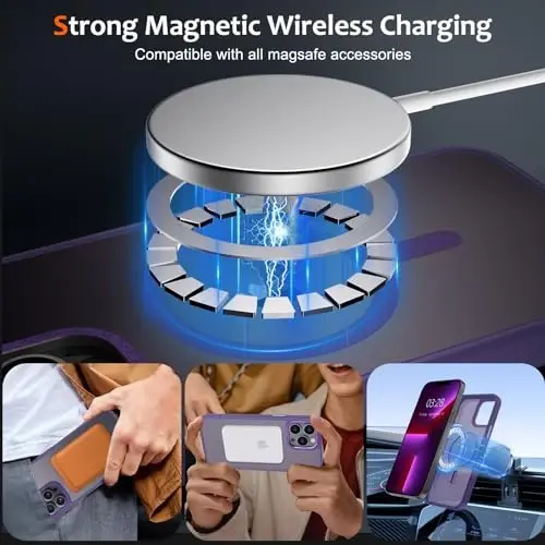 Anuck iPhone 12 Pro uchun g'ilof Magnitli telefon g'ilofi MagSafe bilan mos, Yumshoq TPU Bumper Qattiq yarim shaffof mat orqa Slim Fit zarbga chidamli himoya qopqog'i erkaklar ayollar qizlar uchun - To'q binafsha - 2