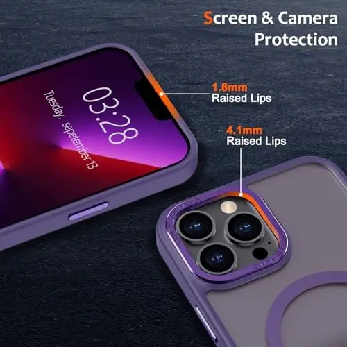 Anuck iPhone 12 Pro uchun g'ilof Magnitli telefon g'ilofi MagSafe bilan mos, Yumshoq TPU Bumper Qattiq yarim shaffof mat orqa Slim Fit zarbga chidamli himoya qopqog'i erkaklar ayollar qizlar uchun - To'q binafsha - 3