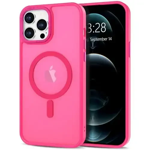 Anuck iPhone 12 Pro uchun g'ilof Magnitli telefon g'ilofi MagSafe bilan mos, Yumshoq TPU bumper Qattiq yarim shaffof mat orqa Yupqa Shokka chidamli himoya qopqog'i erkaklar ayollar qizlar uchun - To'q pushti 