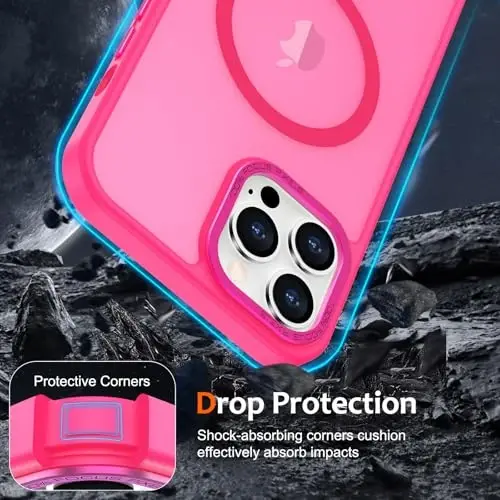 Anuck iPhone 12 Pro uchun g'ilof Magnitli telefon g'ilofi MagSafe bilan mos, Yumshoq TPU bumper Qattiq yarim shaffof mat orqa Yupqa Shokka chidamli himoya qopqog'i erkaklar ayollar qizlar uchun - To'q pushti - 4