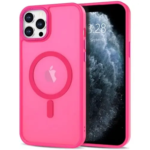 Anuck iPhone 12 Pro uchun g'ilof Magnitli telefon g'ilofi MagSafe bilan mos, Yumshoq TPU bumper Qattiq yarim shaffof mat orqa Yupqa Shokka chidamli himoya qopqog'i erkaklar ayollar qizlar uchun - To'q pushti 