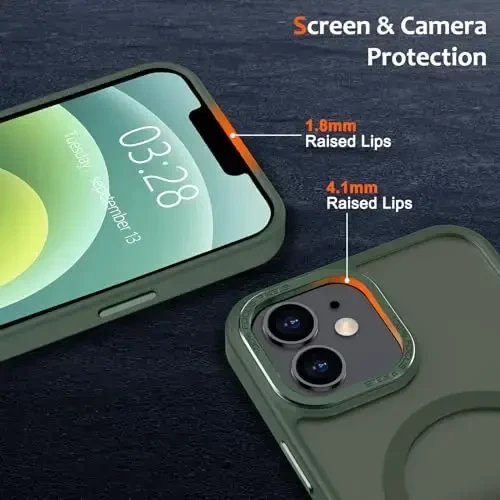 Anuck iPhone 12 uchun g'ilof Magnitli telefon g'ilofi MagSafe bilan mos keladi, Yumshoq TPU bamperi Qattiq shaffof mat orqa Slim Fit zarbaga chidamli himoya qopqog'i erkaklar ayollar qizlar uchun - To'q yashil - 3