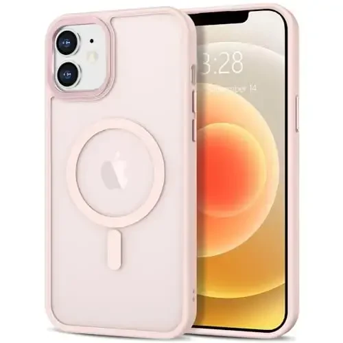 Anuck iPhone 12 uchun g'ilof Magnitli telefon g'ilofi MagSafe bilan mos keladi, Yumshoq TPU bamperi Qattiq yarim shaffof mat orqa Slim Fit zarbaga chidamli himoya qopqog'i erkaklar ayollar qizlar uchun - Pushti - ANUCK