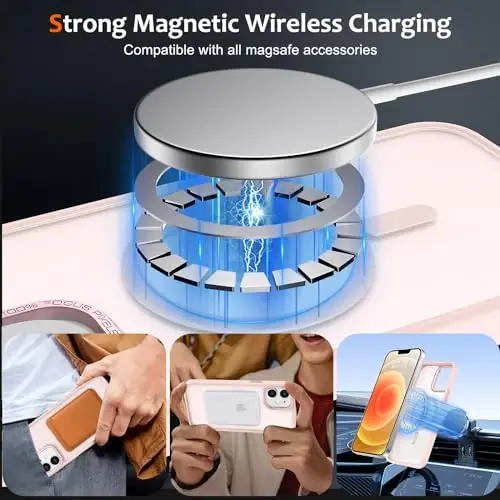 Anuck iPhone 12 uchun g'ilof Magnitli telefon g'ilofi MagSafe bilan mos keladi, Yumshoq TPU bamperi Qattiq yarim shaffof mat orqa Slim Fit zarbaga chidamli himoya qopqog'i erkaklar ayollar qizlar uchun - Pushti - ANUCK (1)