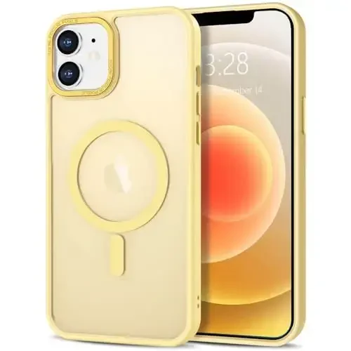 Anuck iPhone 12 uchun gʻilof Magnitli telefon gʻilofi MagSafe bilan mos keladi, Yumshoq TPU bamperli qattiq shaffof mat orqa nozik zarbga chidamli himoya qopqogʻi erkaklar ayollar qizlar uchun - sariq - 1
