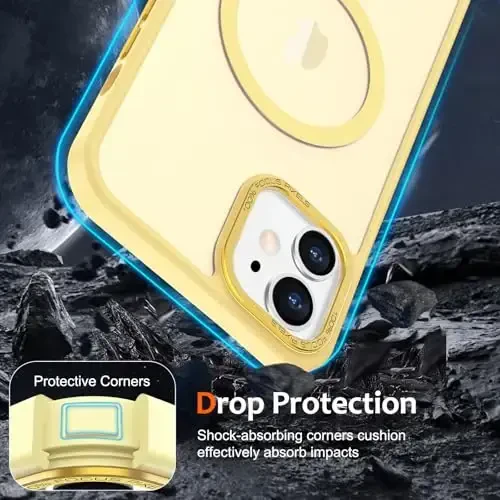 Anuck iPhone 12 uchun gʻilof Magnitli telefon gʻilofi MagSafe bilan mos keladi, Yumshoq TPU bamperli qattiq shaffof mat orqa nozik zarbga chidamli himoya qopqogʻi erkaklar ayollar qizlar uchun - sariq - 4