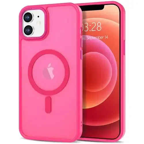 Anuck iPhone 12 uchun g‘ilof Magnitli telefon g‘ilofi MagSafe bilan mos keladi, Yumshoq TPU Bumper Qattiq yarim shaffof mat Orqa Slim Fit zarbaga chidamli himoya qopqog‘i erkaklar ayollar qizlar uchun - To‘q pushti - 1