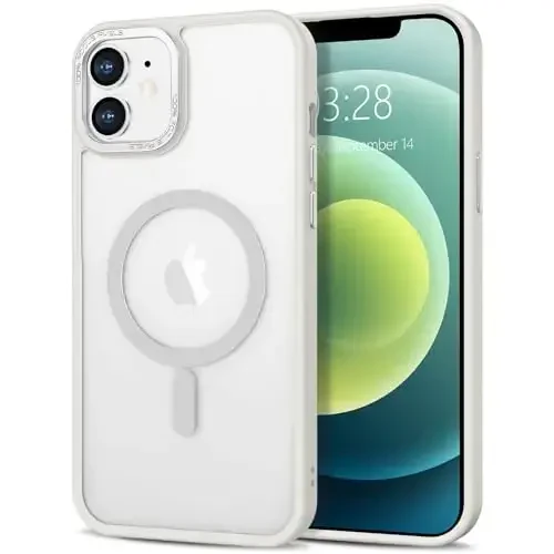 Anuck iPhone 12 uchun g'ilof Magnitli telefon g'ilofi MagSafe bilan mos keladi, Yumshoq TPU bumperli qattiq yarim shaffof mat orqa Slim Fit zarbaga chidamli himoya qopqog'i erkaklar ayollar qizlar uchun - Krem oq - 1