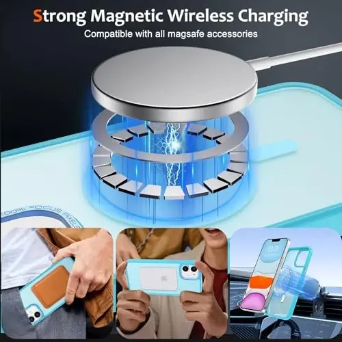 Anuck iPhone 12 uchun g'ilof Magnitli telefon g'ilofi MagSafe bilan mos, Yumshoq TPU bumper Qattiq shaffof mat orqa Slim Fit zarbaga chidamli himoya qopqog'i erkaklar ayollar qizlar uchun - Lake Blue - 4