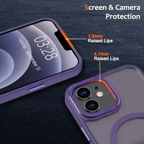 Anuck iPhone 12 uchun g'ilof Magnitli telefon g'ilofi MagSafe bilan mos, Yumshoq TPU bumper Qattiq yarim shaffof mat orqa Slim Fit zarbga chidamli himoya qopqog'i erkaklar ayollar qizlar uchun - To'q binafsha - 3