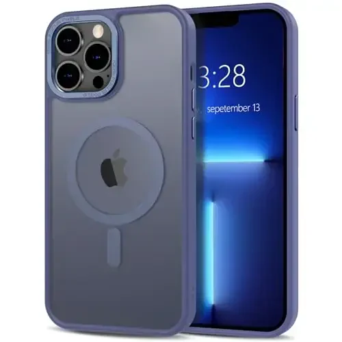 Anuck iPhone 13 Pro Max uchun g'ilof Magnit telefon g'ilofi MagSafe bilan mos keladi, Yumshoq TPU bamperi Qattiq shaffof mat orqa Slim Fit zarbaga chidamli himoya qopqog'i erkaklar ayollar qizlar uchun - Moviy - ANUCK