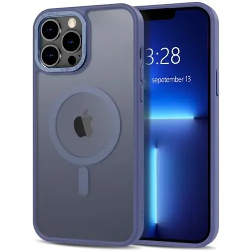 Anuck iPhone 13 Pro Max uchun g'ilof Magnit telefon g'ilofi MagSafe bilan mos keladi, Yumshoq TPU bamperi Qattiq shaffof mat orqa Slim Fit zarbaga chidamli himoya qopqog'i erkaklar ayollar qizlar uchun - Moviy 