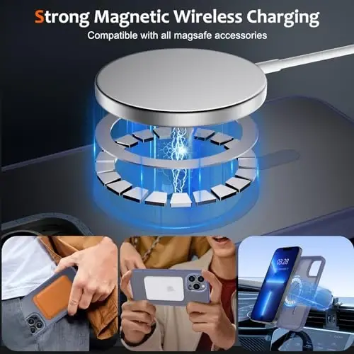 Anuck iPhone 13 Pro Max uchun g'ilof Magnit telefon g'ilofi MagSafe bilan mos keladi, Yumshoq TPU bamperi Qattiq shaffof mat orqa Slim Fit zarbaga chidamli himoya qopqog'i erkaklar ayollar qizlar uchun - Moviy - 2