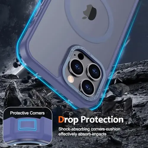 Anuck iPhone 13 Pro Max uchun g'ilof Magnit telefon g'ilofi MagSafe bilan mos keladi, Yumshoq TPU bamperi Qattiq shaffof mat orqa Slim Fit zarbaga chidamli himoya qopqog'i erkaklar ayollar qizlar uchun - Moviy - 4