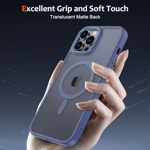 Anuck iPhone 13 Pro Max uchun g'ilof Magnit telefon g'ilofi MagSafe bilan mos keladi, Yumshoq TPU bamperi Qattiq shaffof mat orqa Slim Fit zarbaga chidamli himoya qopqog'i erkaklar ayollar qizlar uchun - Moviy - 5