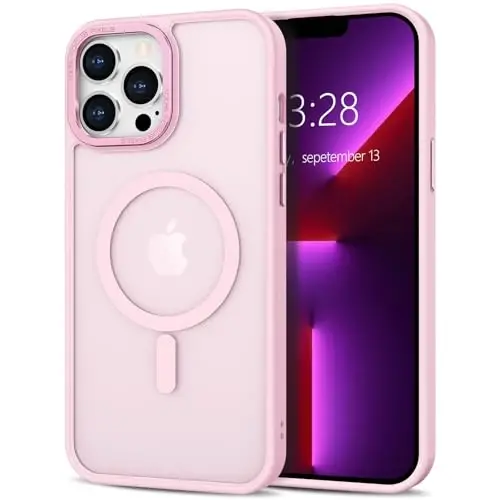 Anuck iPhone 13 Pro Max uchun g'ilof Magnitli telefon g'ilofi MagSafe bilan mos, Yumshoq TPU bamperi Qattiq yarim shaffof mat orqa Slim Fit zarbaga chidamli himoya qopqog'i erkaklar ayollar qizlar uchun - Tender Pink 