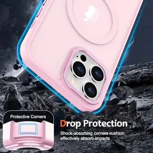 Anuck iPhone 13 Pro Max uchun g'ilof Magnitli telefon g'ilofi MagSafe bilan mos, Yumshoq TPU bamperi Qattiq yarim shaffof mat orqa Slim Fit zarbaga chidamli himoya qopqog'i erkaklar ayollar qizlar uchun - Tender Pink - 4