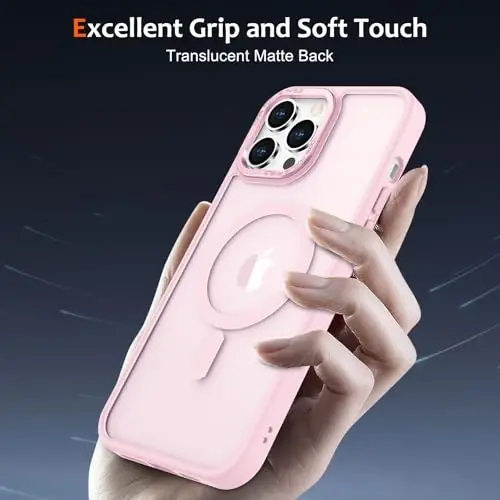 Anuck iPhone 13 Pro Max uchun g'ilof Magnitli telefon g'ilofi MagSafe bilan mos, Yumshoq TPU bamperi Qattiq yarim shaffof mat orqa Slim Fit zarbaga chidamli himoya qopqog'i erkaklar ayollar qizlar uchun - Tender Pink - 5