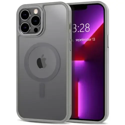 Anuck iPhone 13 Pro Max uchun g'ilof Magnitli telefon g'ilofi MagSafe bilan mos, yumshoq TPU bamperli qattiq shaffof mat orqa nozik zarbga chidamli himoya qopqog'i erkaklar ayollar qizlar uchun - Kulrang 