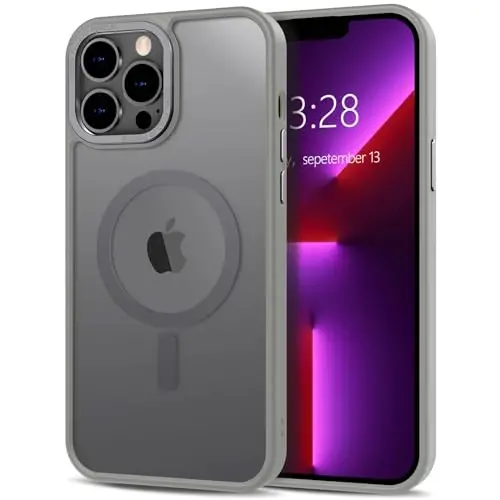 Anuck iPhone 13 Pro Max uchun g'ilof Magnitli telefon g'ilofi MagSafe bilan mos, yumshoq TPU bamperli qattiq shaffof mat orqa nozik zarbga chidamli himoya qopqog'i erkaklar ayollar qizlar uchun - Kulrang - 1