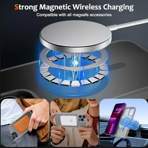 Anuck iPhone 13 Pro Max uchun g'ilof Magnitli telefon g'ilofi MagSafe bilan mos, yumshoq TPU bamperli qattiq shaffof mat orqa nozik zarbga chidamli himoya qopqog'i erkaklar ayollar qizlar uchun - Kulrang - ANUCK (1)