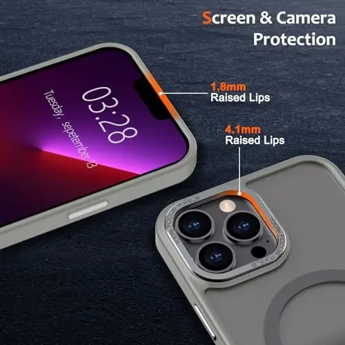 Anuck iPhone 13 Pro Max uchun g'ilof Magnitli telefon g'ilofi MagSafe bilan mos, yumshoq TPU bamperli qattiq shaffof mat orqa nozik zarbga chidamli himoya qopqog'i erkaklar ayollar qizlar uchun - Kulrang - 3