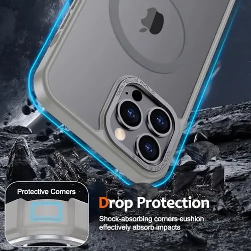 Anuck iPhone 13 Pro Max uchun g'ilof Magnitli telefon g'ilofi MagSafe bilan mos, yumshoq TPU bamperli qattiq shaffof mat orqa nozik zarbga chidamli himoya qopqog'i erkaklar ayollar qizlar uchun - Kulrang - 4