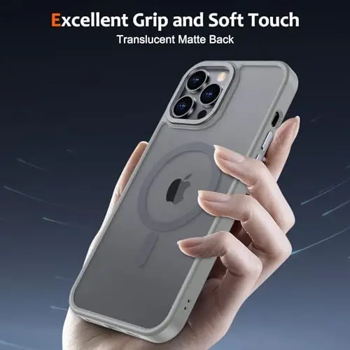Anuck iPhone 13 Pro Max uchun g'ilof Magnitli telefon g'ilofi MagSafe bilan mos, yumshoq TPU bamperli qattiq shaffof mat orqa nozik zarbga chidamli himoya qopqog'i erkaklar ayollar qizlar uchun - Kulrang - 5