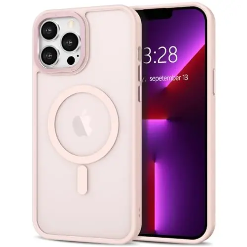 Anuck iPhone 13 Pro Max uchun gʻilof Magnitli telefon gʻilofi MagSafe bilan mos, Yumshoq TPU bumperli qattiq shaffof mat orqa Slim Fit zarbga chidamli himoya qopqogʻi erkaklar ayollar qizlar uchun - Pushti 