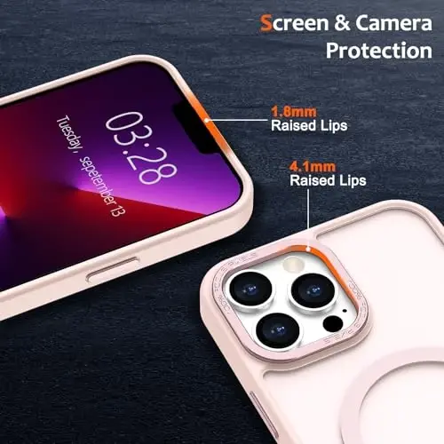 Anuck iPhone 13 Pro Max uchun gʻilof Magnitli telefon gʻilofi MagSafe bilan mos, Yumshoq TPU bumperli qattiq shaffof mat orqa Slim Fit zarbga chidamli himoya qopqogʻi erkaklar ayollar qizlar uchun - Pushti - 3